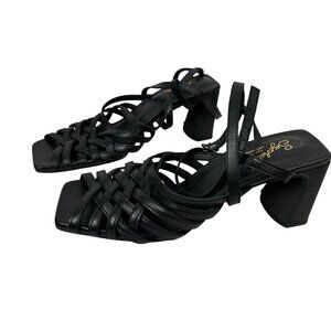 Black Seychelles Leather Strappy Heeled Sandals Size 9